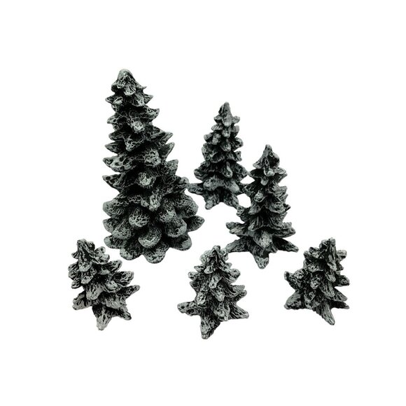 Meryvns Vintage 1990 Cold Cast Christmas Trees Snow Village Set of 6 Holiday - Picture 1 of 16